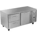 Victory Refrigeration VURD67HC-2 67'' 2 Section Undercounter Refrigerator with 1 Right Hinged Solid Door 2 Drawers and Side / Rear Breathing Compressor