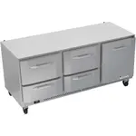 Victory Refrigeration VURD72HC-4 72.00'' 3 Section Undercounter Refrigerator with 1 Right Hinged Solid Door 4 Drawers and Side / Rear Breathing Compressor